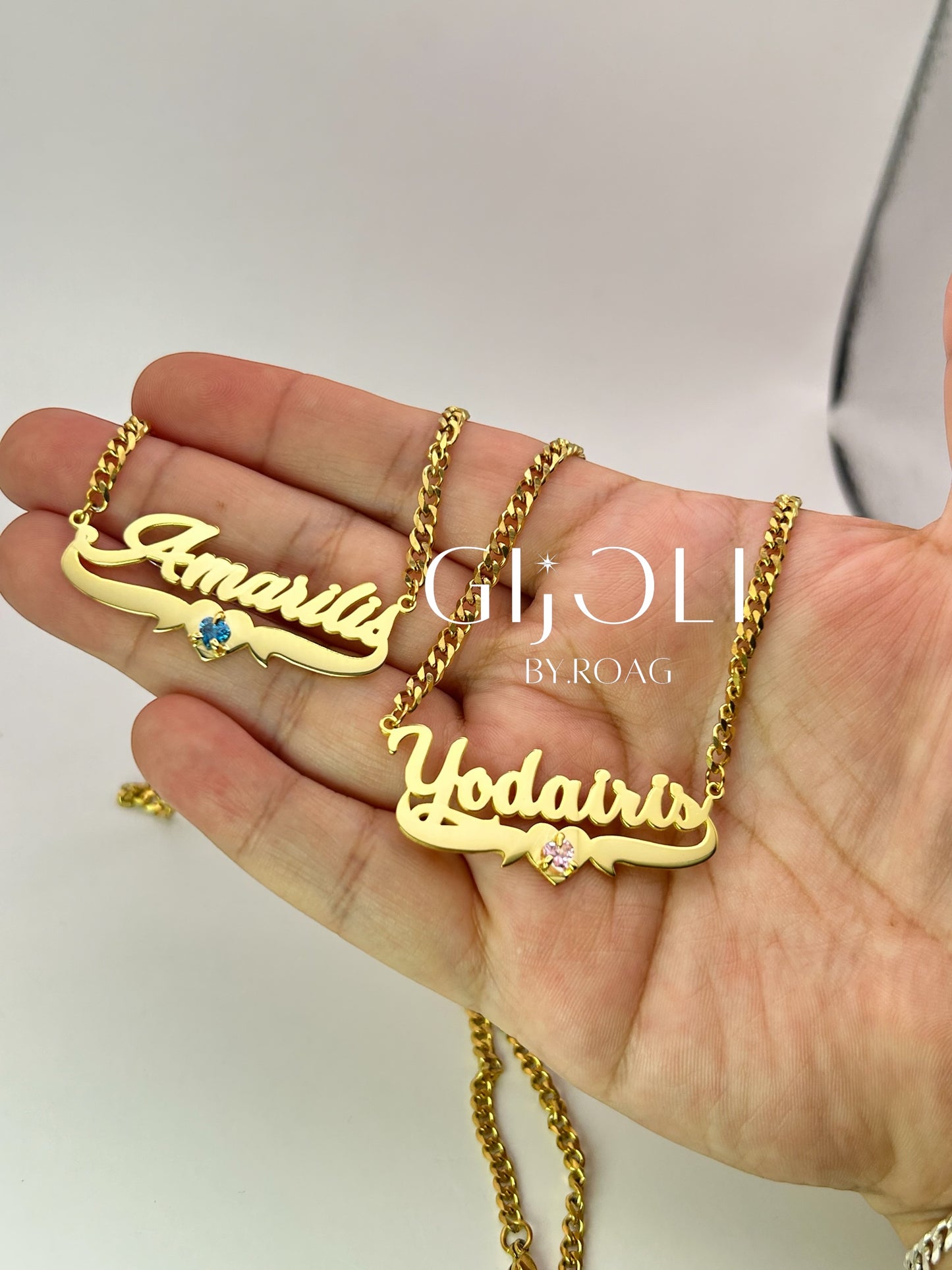 Cadena con nombre y perla de cumpleaños