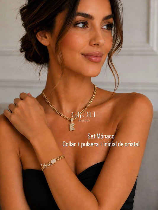 Set Monaco collar, pulsera & inicial de cristal