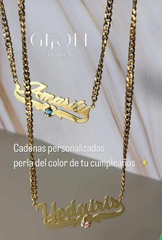 Cadena con nombre y perla de cumpleaños