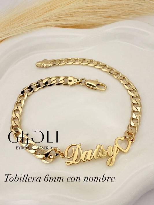 Tobillera cubana con nombre 6mm