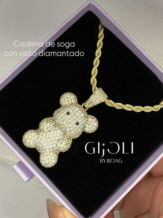 Cadena soga con osito diamantado